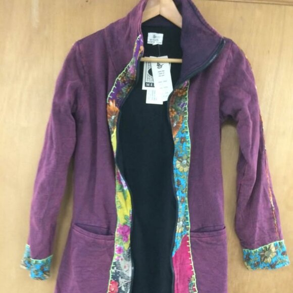 NWT Fleece Lined Sweater Coat, Made in Nepal, 100% Cotton Size Small - Picture 1 of 7